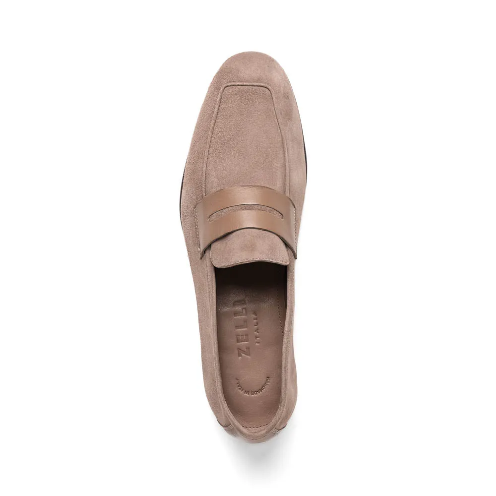 16-672-TPE Tippa Suede & Calfskin Penny Loafers Taupe