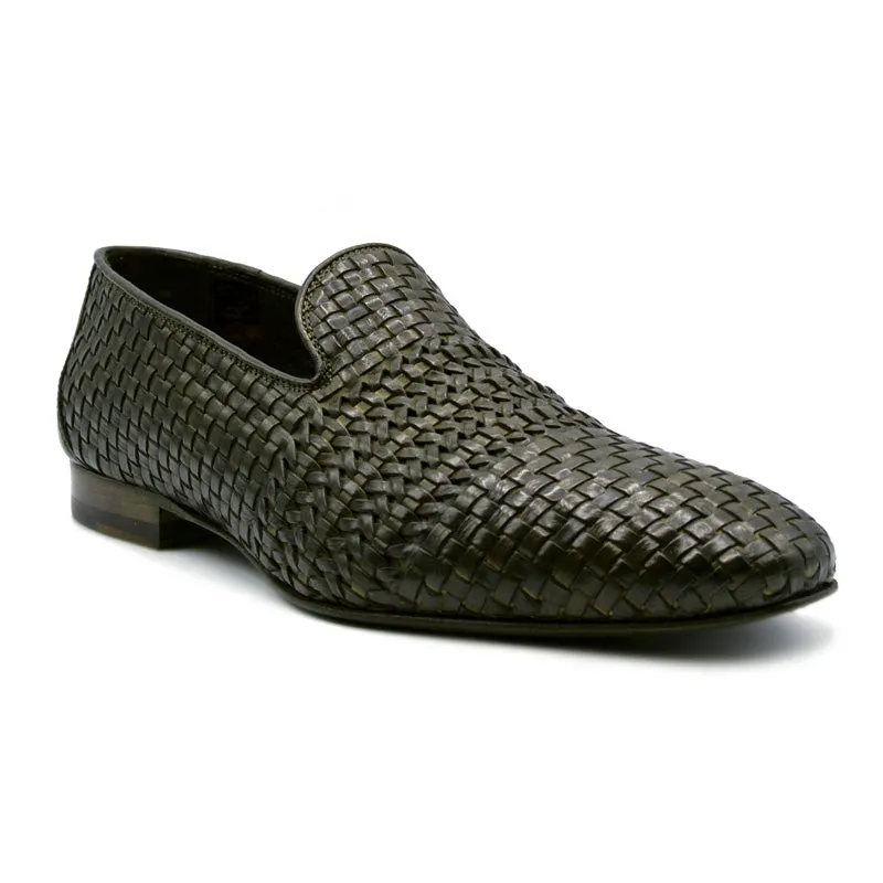 19-229-OLV LUCE Italian Calfskin Woven Loafer, Olive Size 11.5