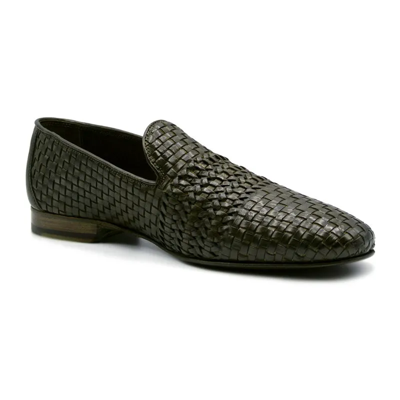 19-229-OLV LUCE Italian Calfskin Woven Loafer, Olive Size 11.5