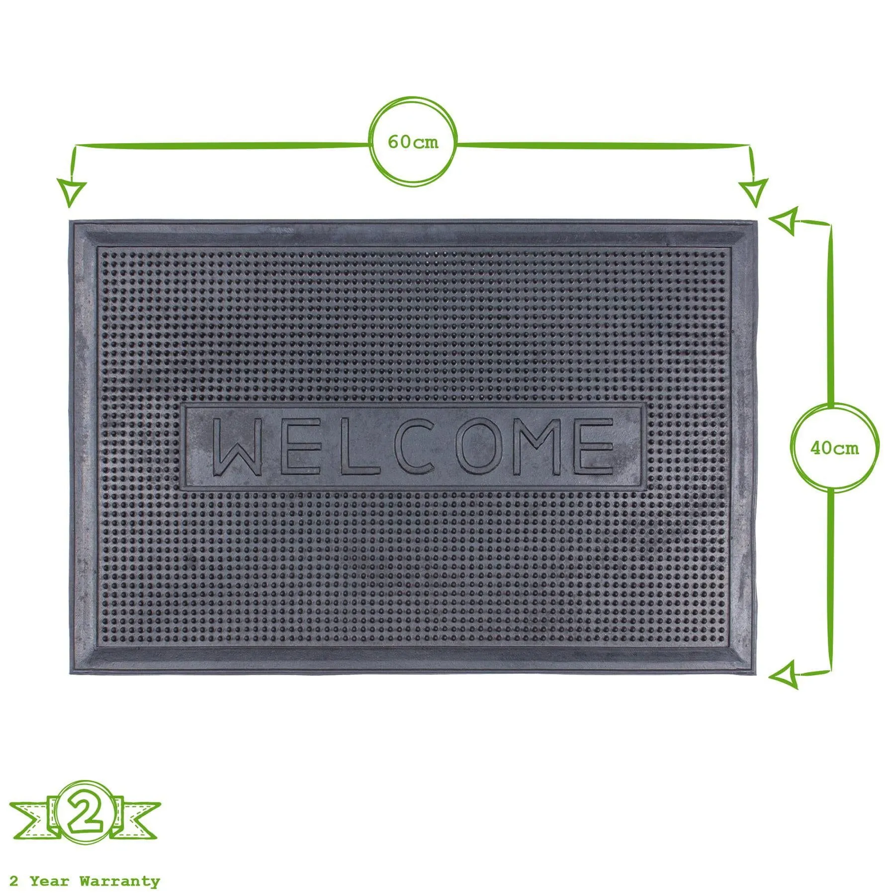 60cm x 40cm Welcome Heavy Duty Rubber Door Mat - By Nicola Spring