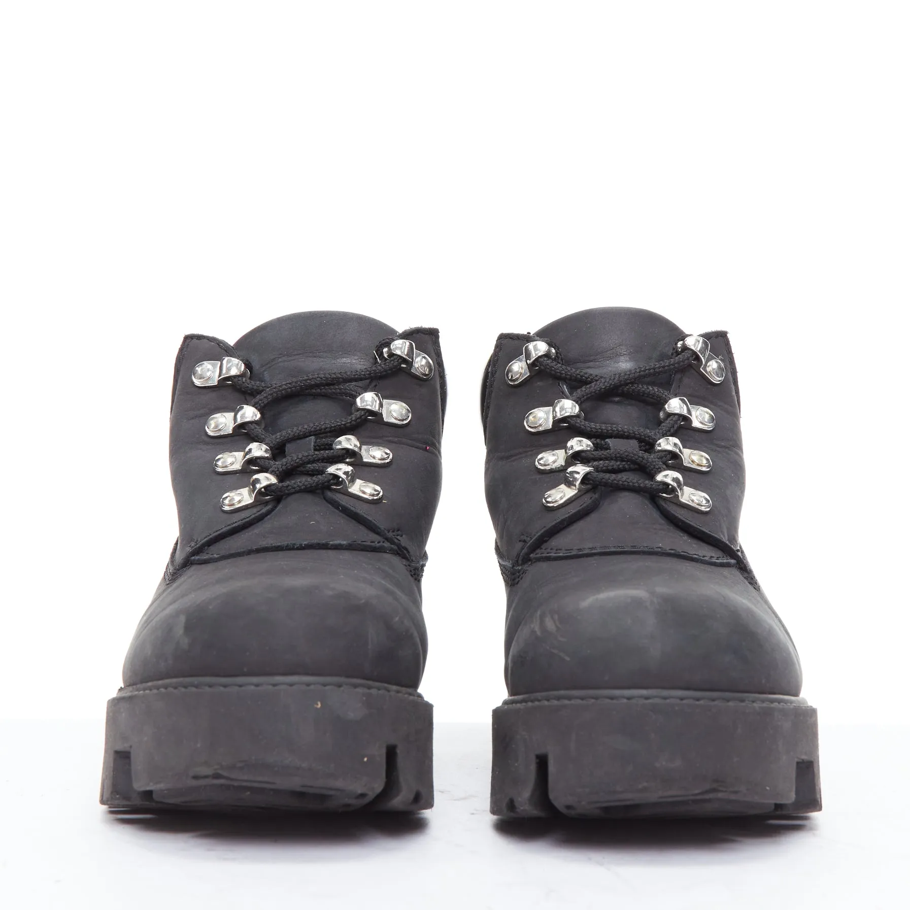 ACNE STUDIOS Tinne black nubuck heavy duty lug sole hiking boots EU38