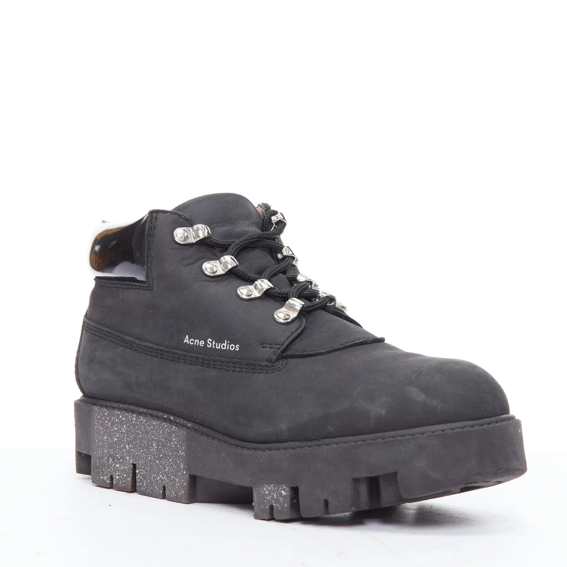 ACNE STUDIOS Tinne black nubuck heavy duty lug sole hiking boots EU38