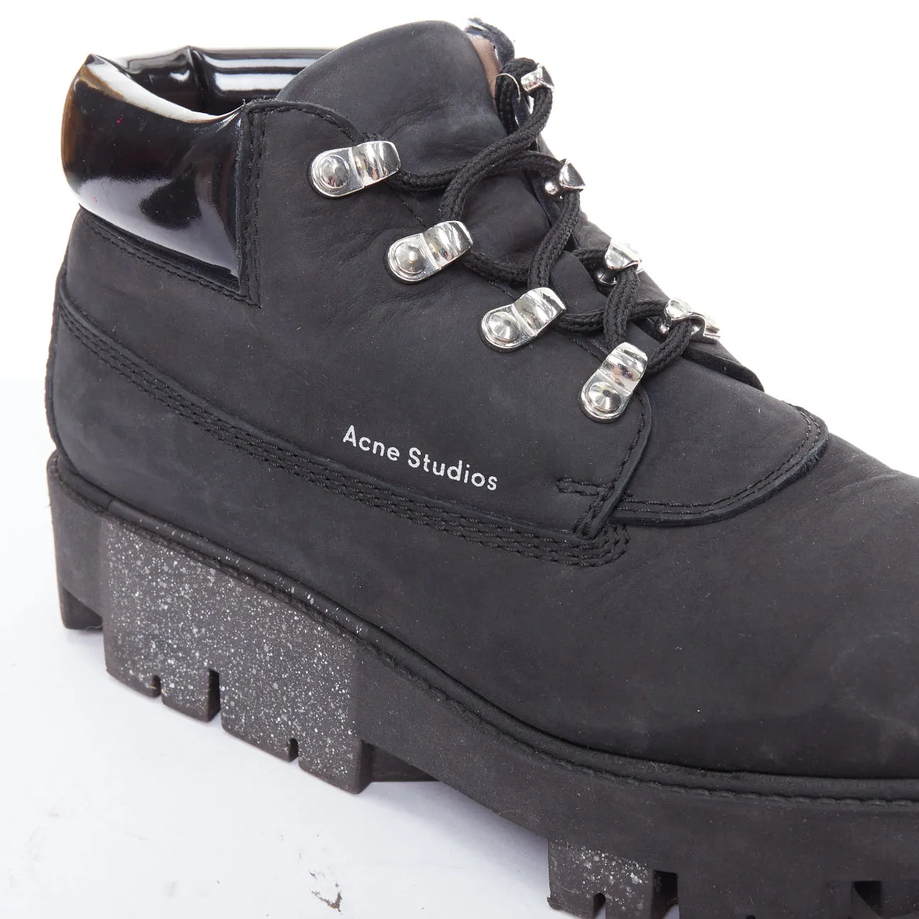 ACNE STUDIOS Tinne black nubuck heavy duty lug sole hiking boots EU38