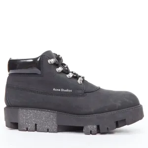 ACNE STUDIOS Tinne black nubuck heavy duty lug sole hiking boots EU38