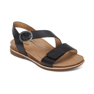 Aetrex Women's Tamara Asymmetrical Quarter Strap Sandal - Black FC100