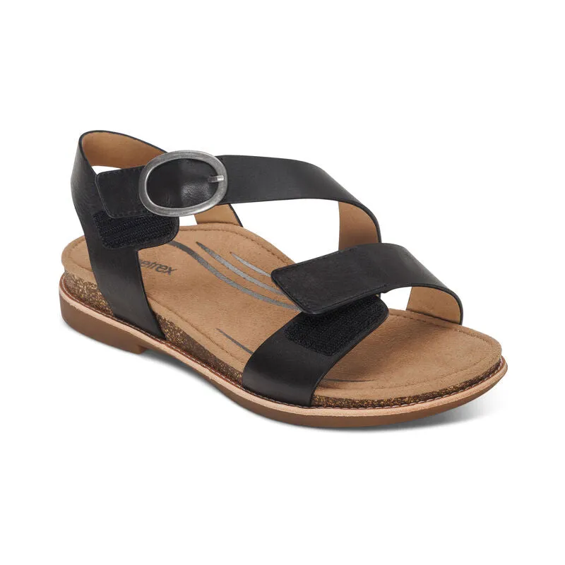 Aetrex Women's Tamara Asymmetrical Quarter Strap Sandal - Black FC100