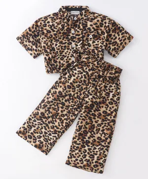 Animal Print Crop Shirt Palazzo Set