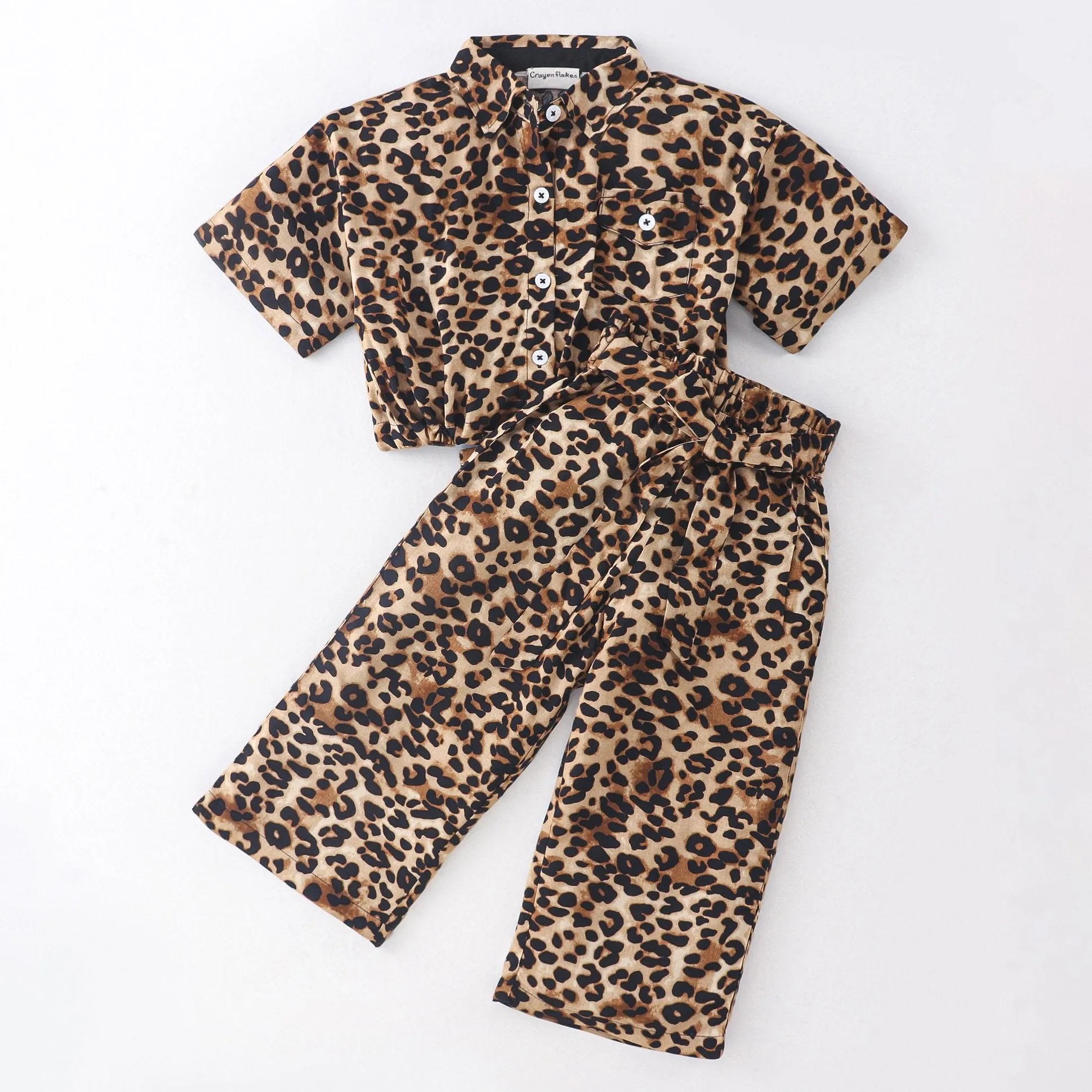 Animal Print Crop Shirt Palazzo Set