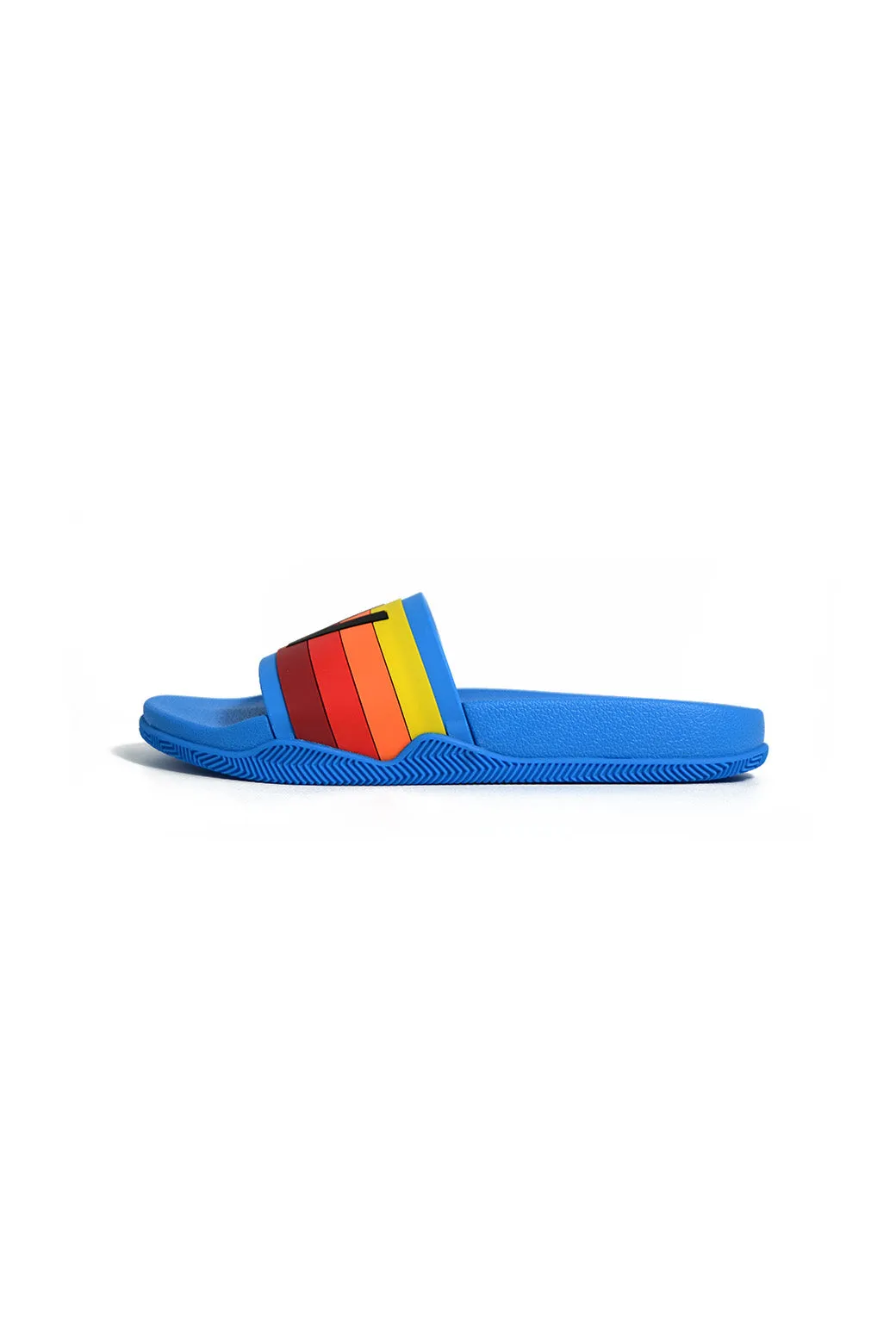 AVIATOR NATION LOGO RAINBOW 4  STRIPE SLIDES - OCEAN BLUE