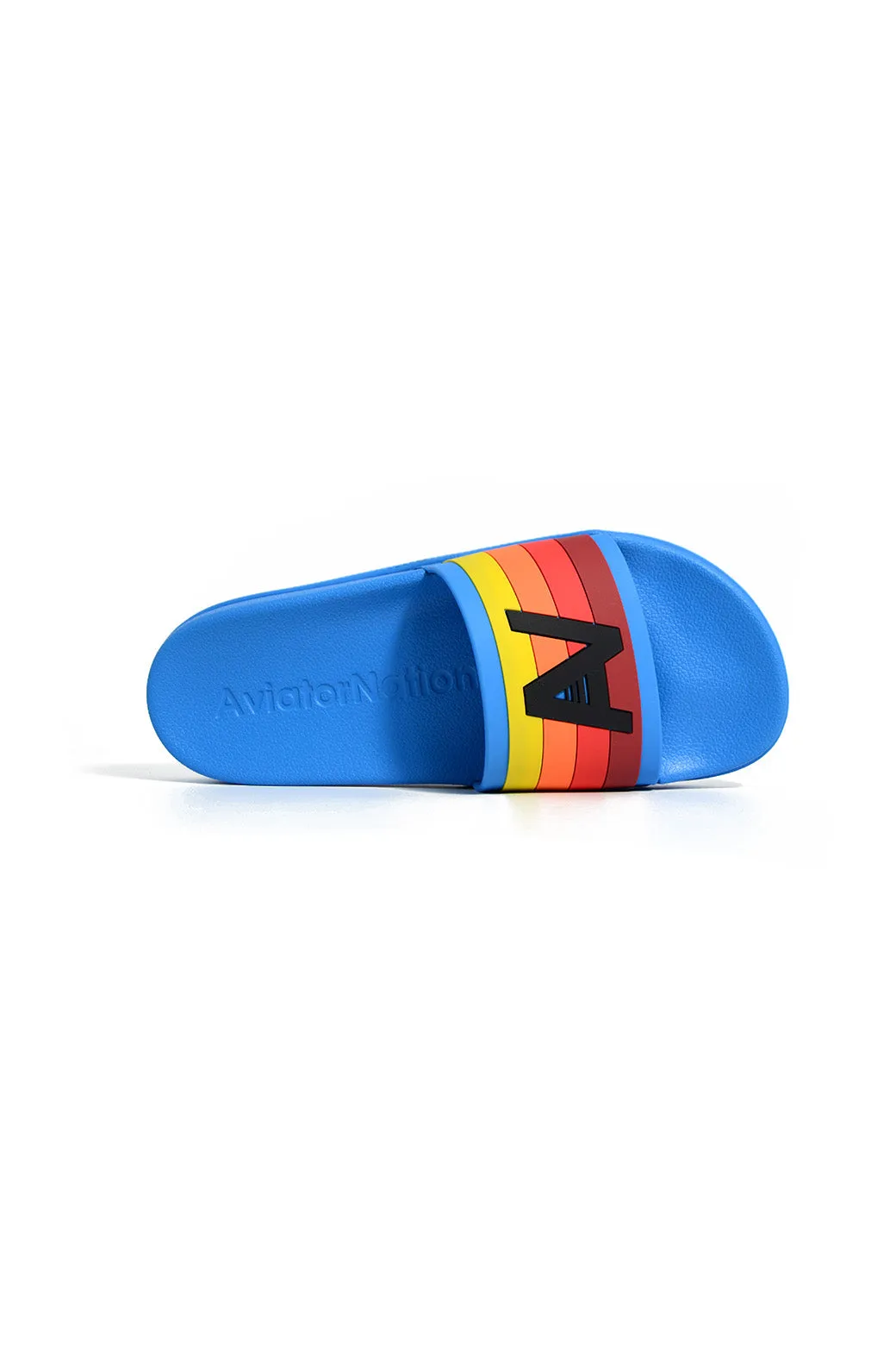 AVIATOR NATION LOGO RAINBOW 4  STRIPE SLIDES - OCEAN BLUE