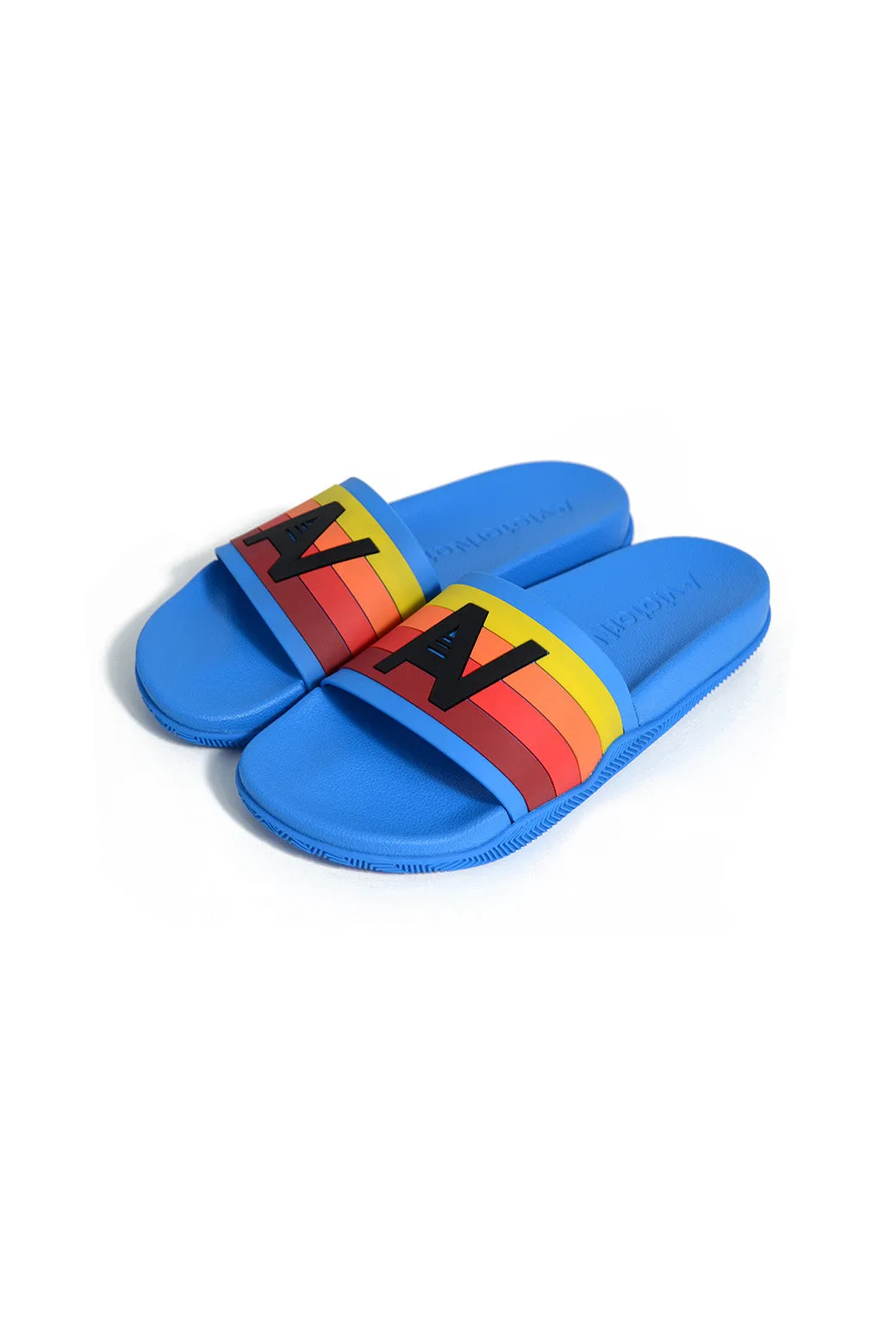 AVIATOR NATION LOGO RAINBOW 4  STRIPE SLIDES - OCEAN BLUE