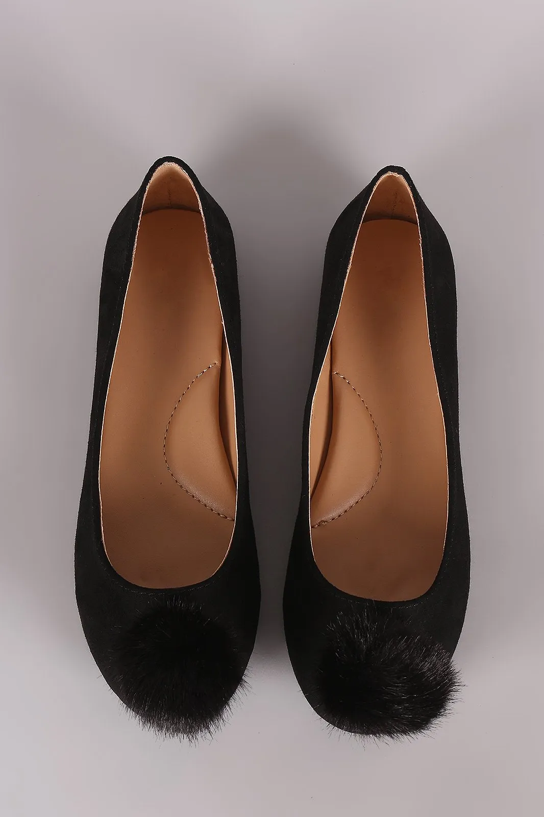 Bamboo Pom Pom Accent Suede Ballet Flat