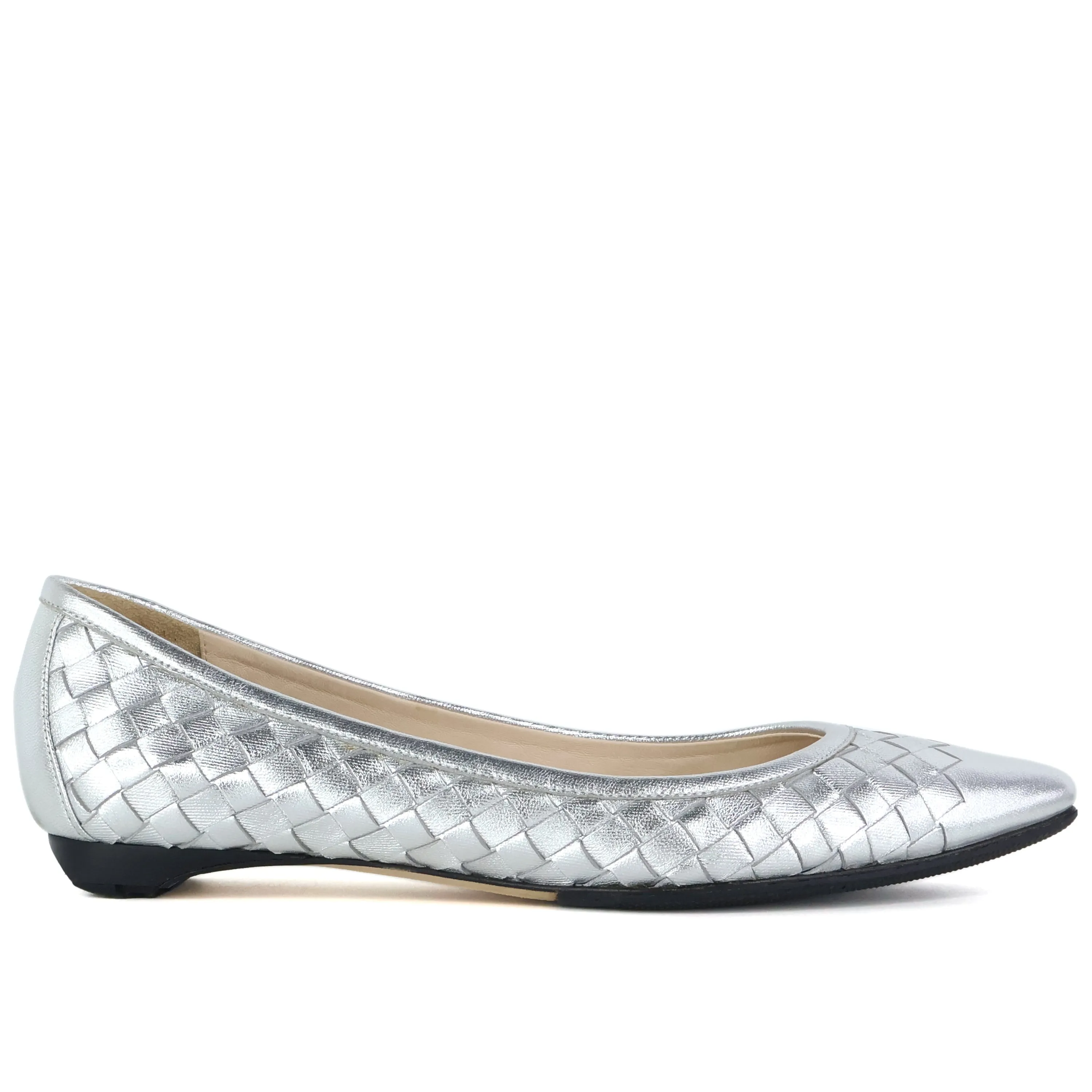 Bottega Veneta Flats Metallic Silver Intrecciato