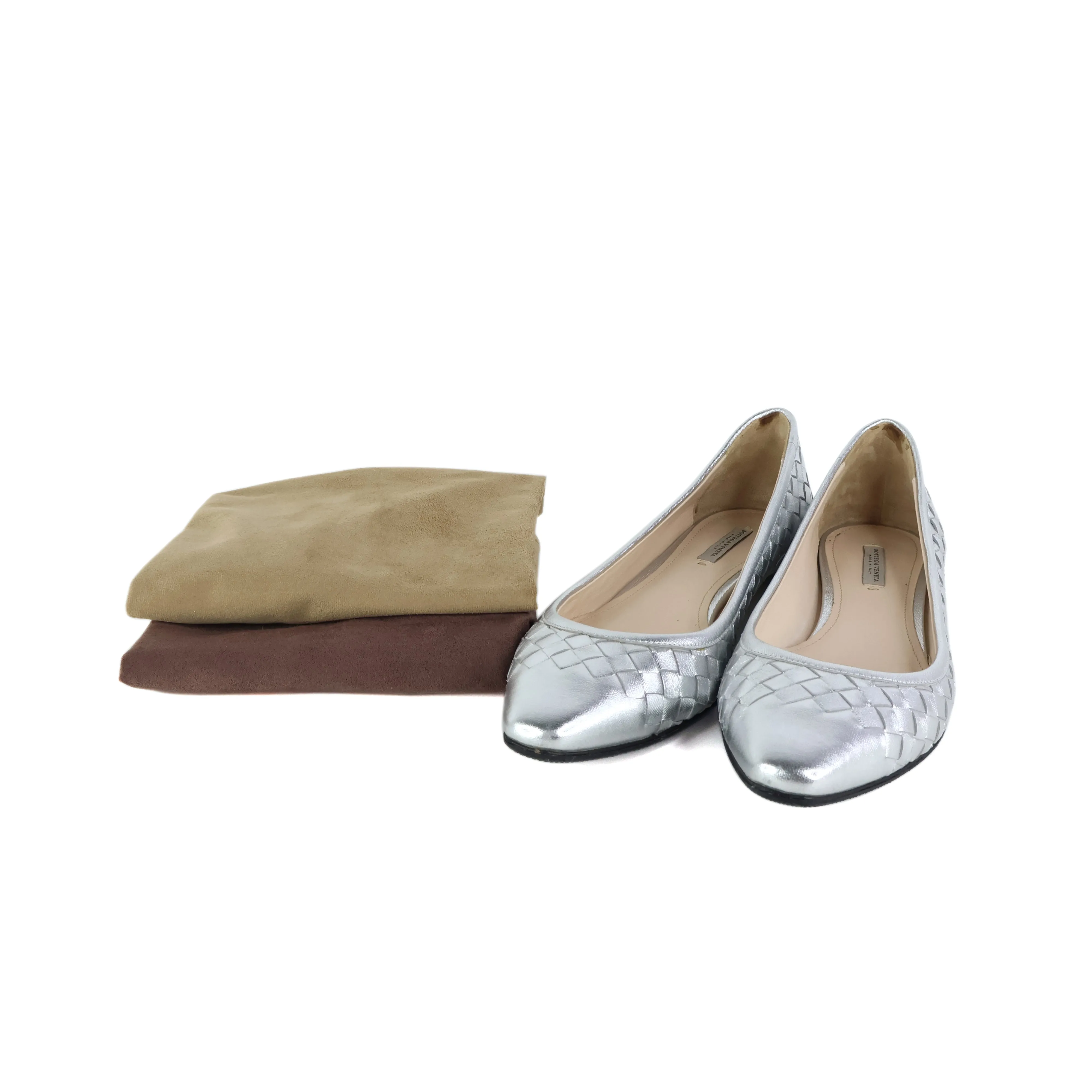 Bottega Veneta Flats Metallic Silver Intrecciato