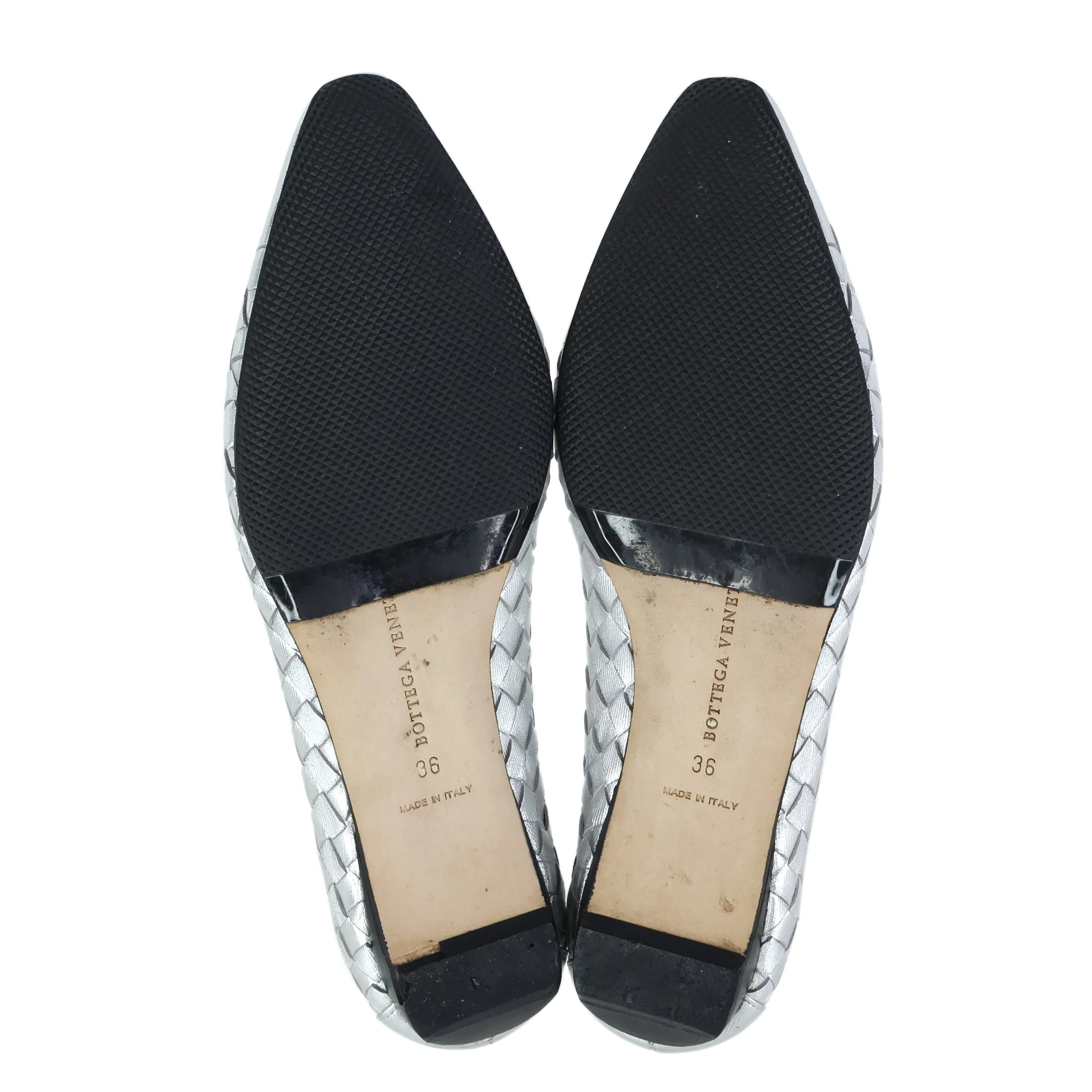 Bottega Veneta Flats Metallic Silver Intrecciato