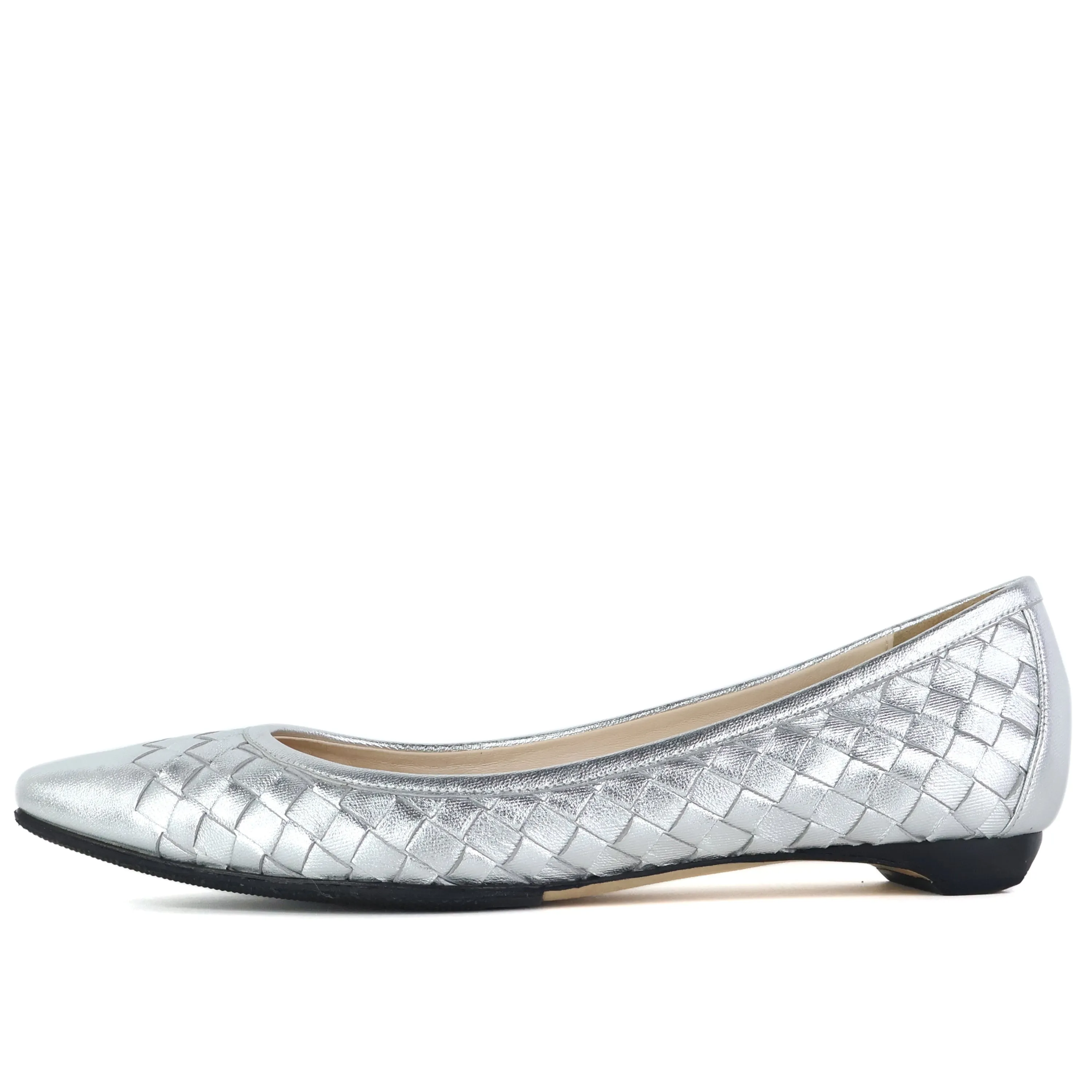 Bottega Veneta Flats Metallic Silver Intrecciato