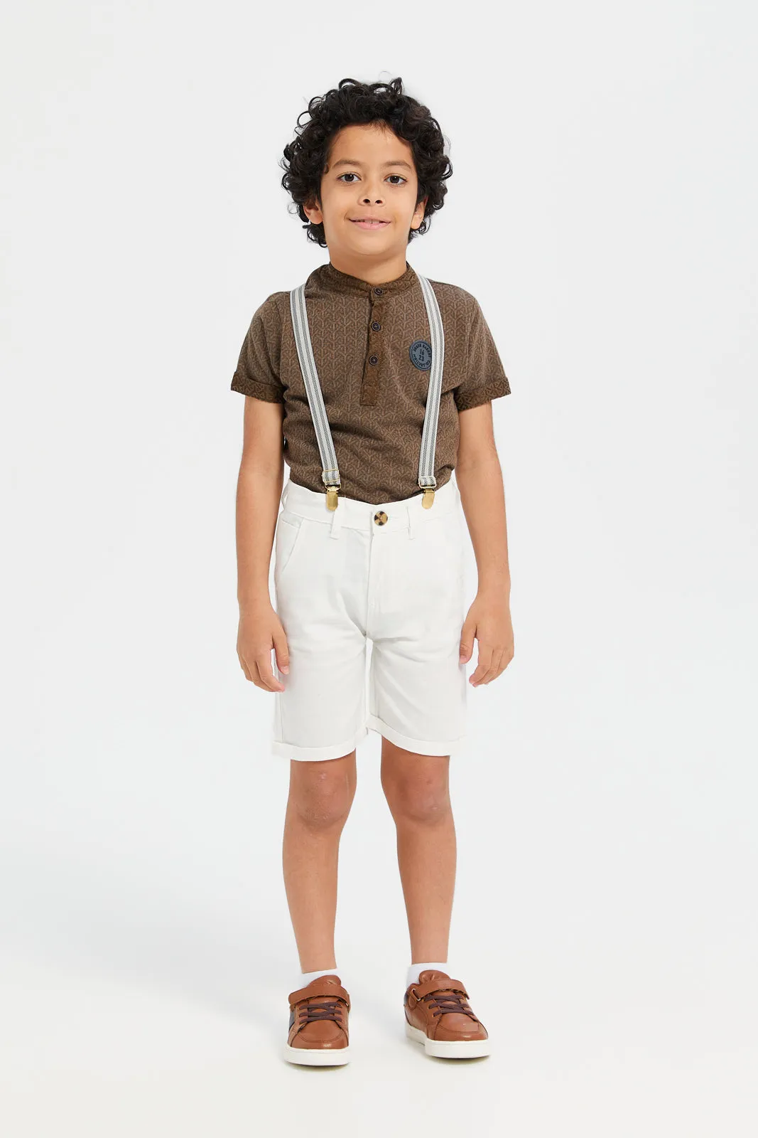 Boys White Short With Suspender