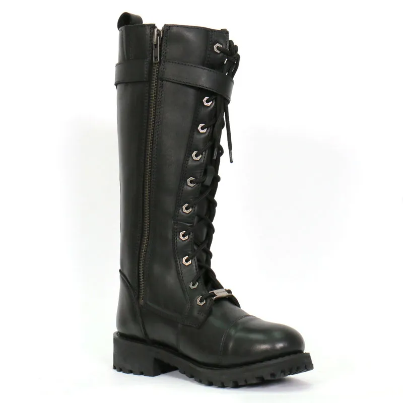 BTL1007 Ladies Black Knee High Wild Roses Leather Boots