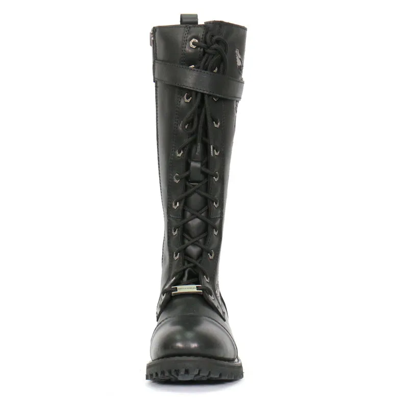 BTL1007 Ladies Black Knee High Wild Roses Leather Boots