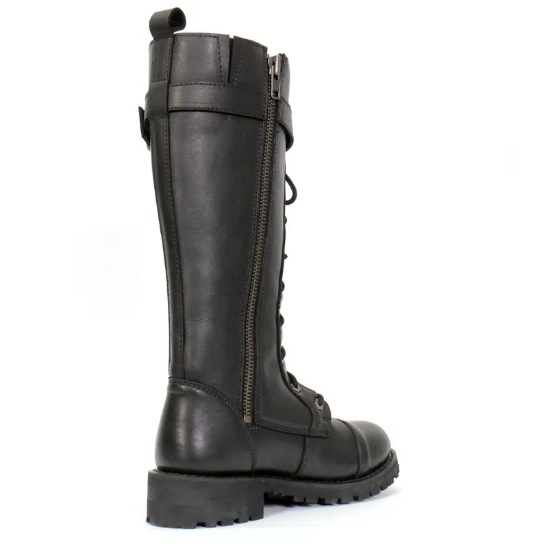 BTL1007 Ladies Black Knee High Wild Roses Leather Boots