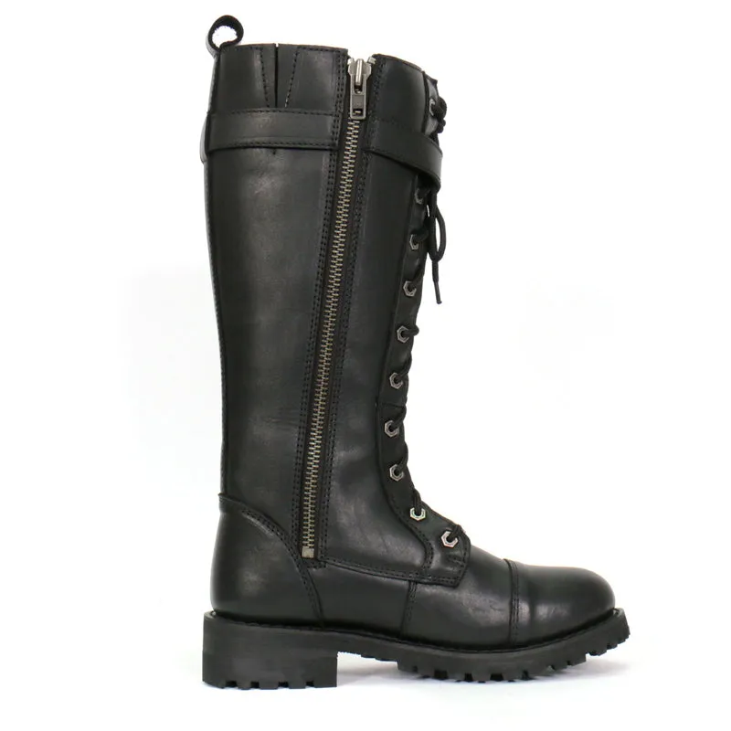 BTL1007 Ladies Black Knee High Wild Roses Leather Boots