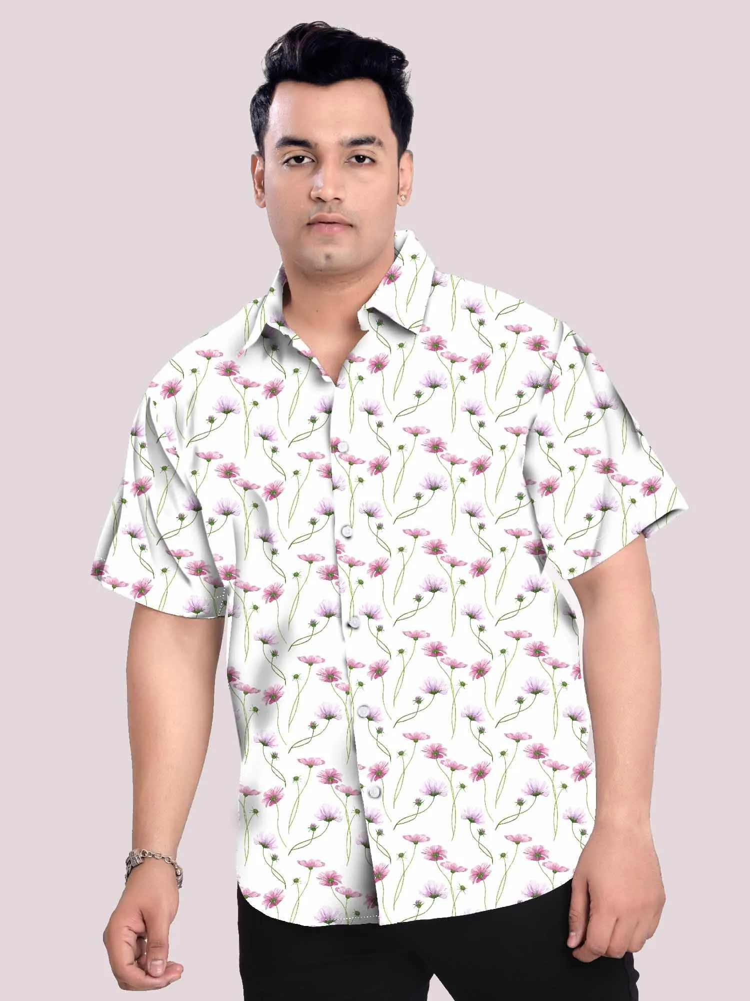 Cadillac Pink Linen Printed Shirt Men's Plus Size