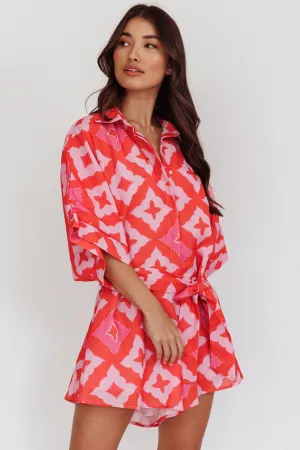 Daytona Beach Button-Up Romper Print Pink