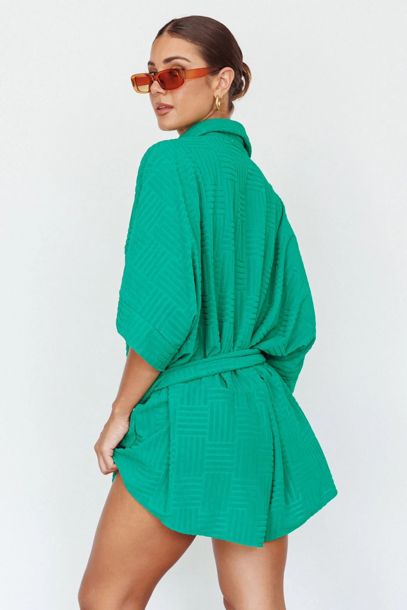 Daytona Beach Button-Up Romper Textured Green