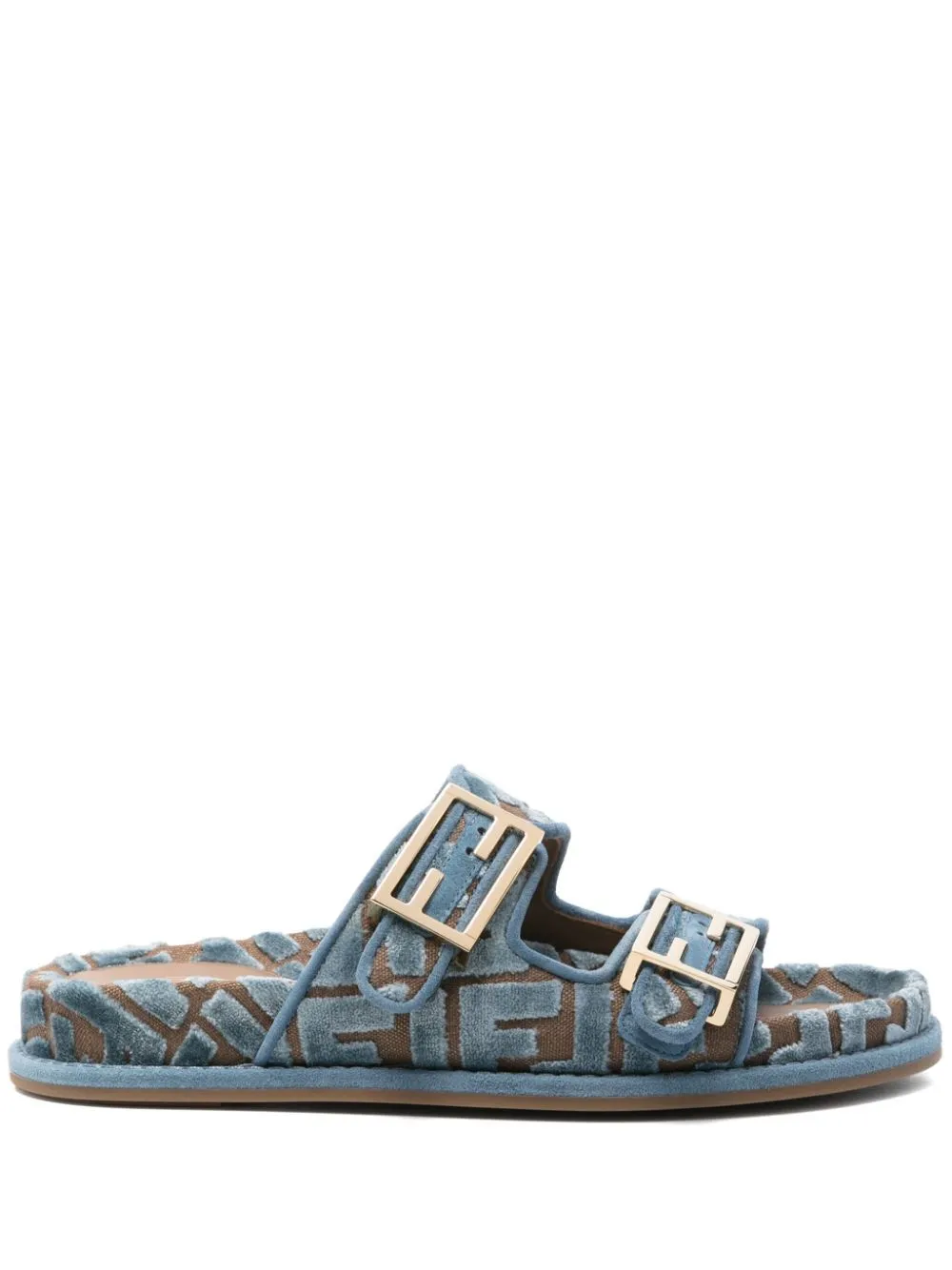 FENDI FF Jacquard Velvet Slide Sandals - 5 cm Sole