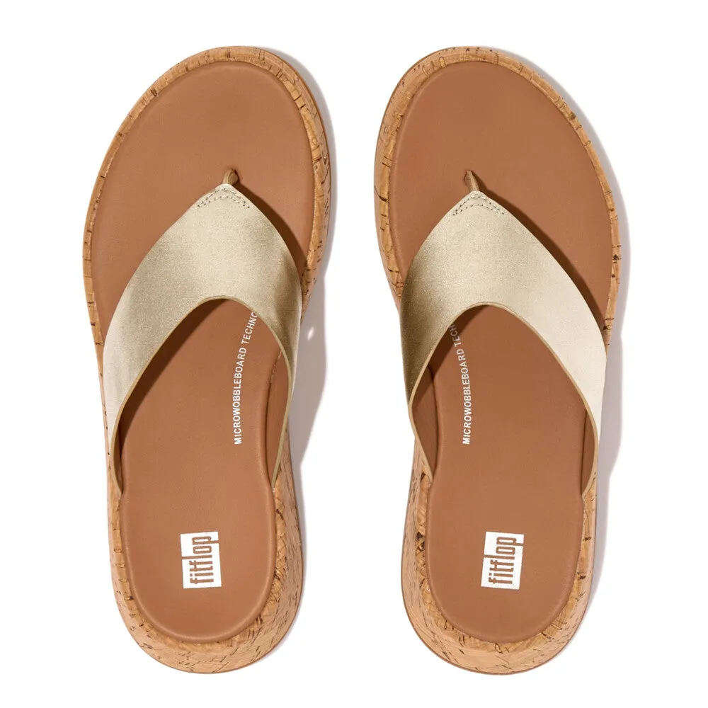 FitFlop F-mode Leather/Cork Flatform Platino Toe Post Silver