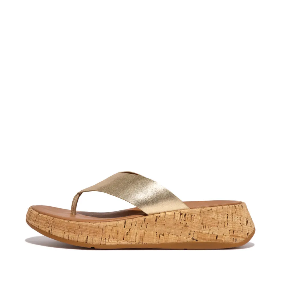 FitFlop F-mode Leather/Cork Flatform Platino Toe Post Silver