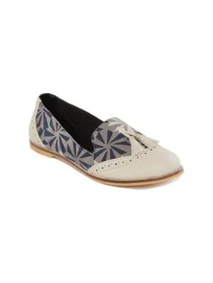 Flora White Solid & Block Printed Tasselled Handcrafted Loafers