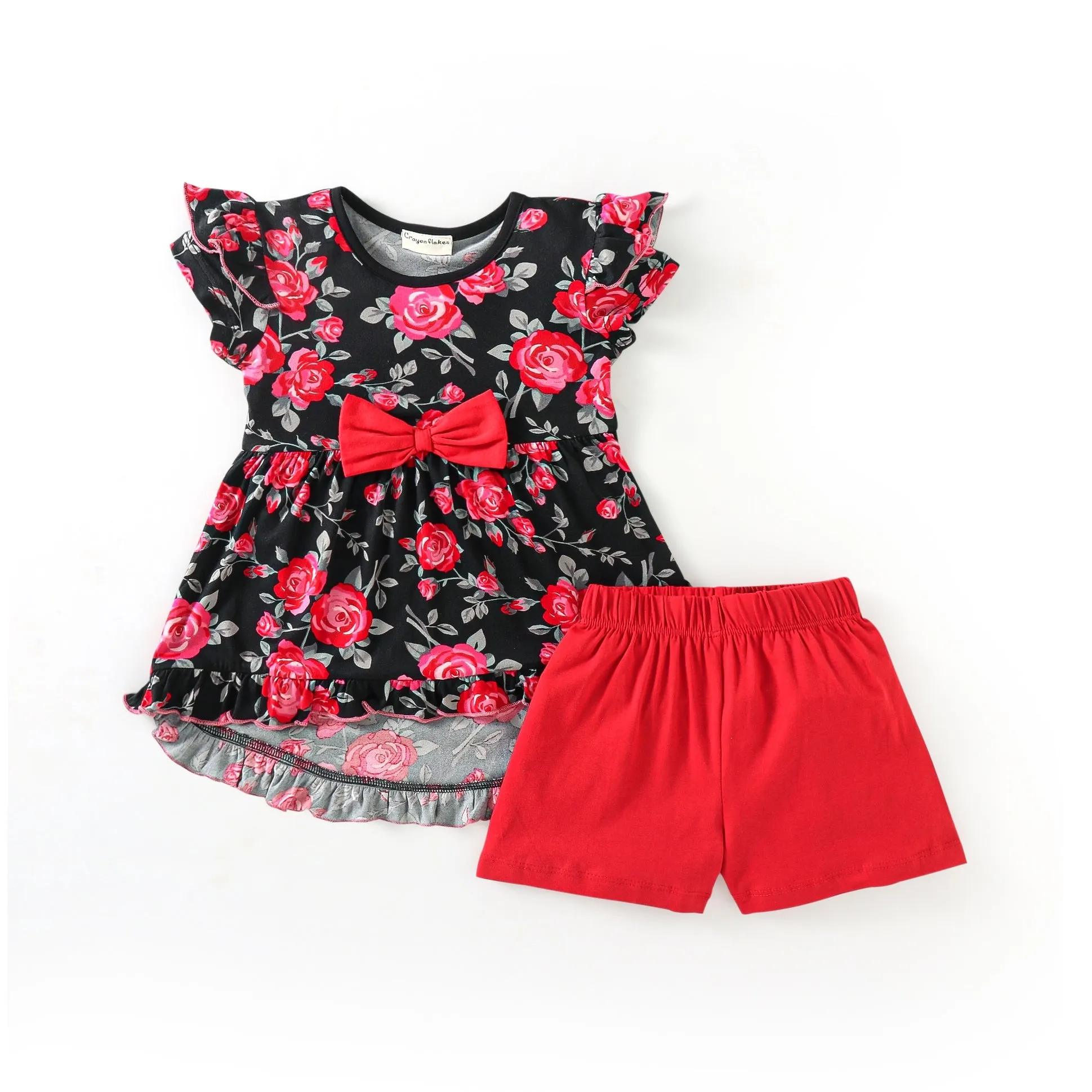 Floral Frill with Bow Top Shorts Set