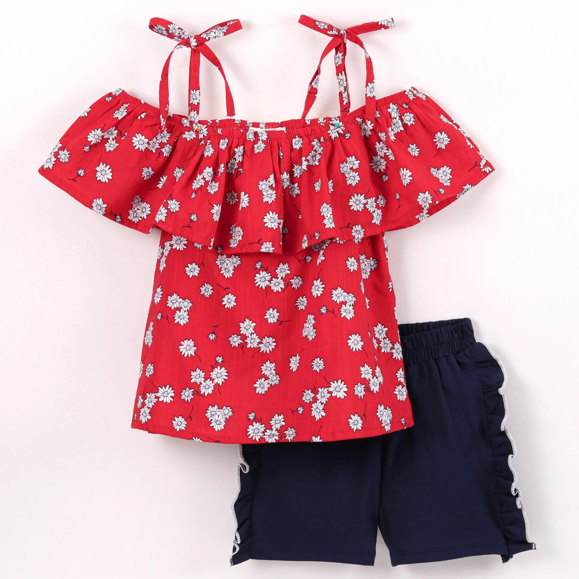 Floral Off shoulder Top Frilled Short Set