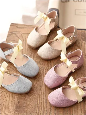 Girls Dressy Glitter Bow Tie Flats By Liv and Mia