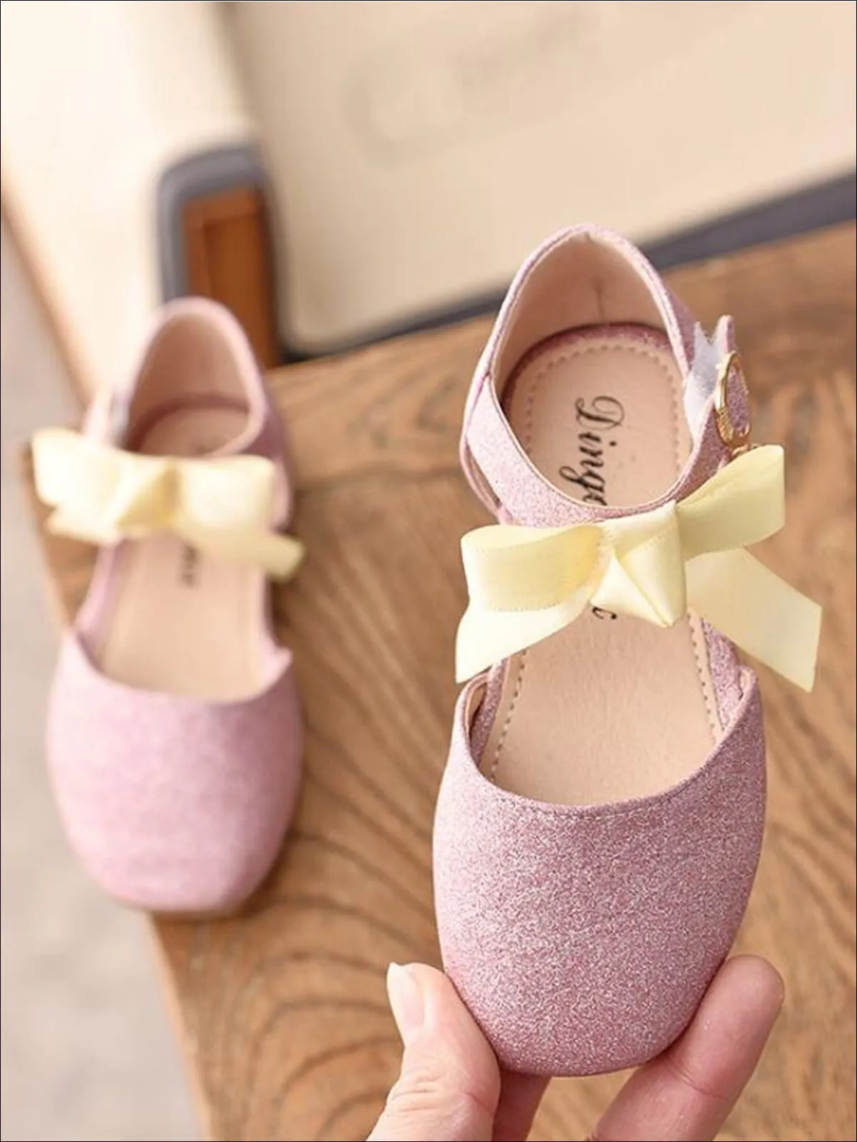 Girls Dressy Glitter Bow Tie Flats By Liv and Mia