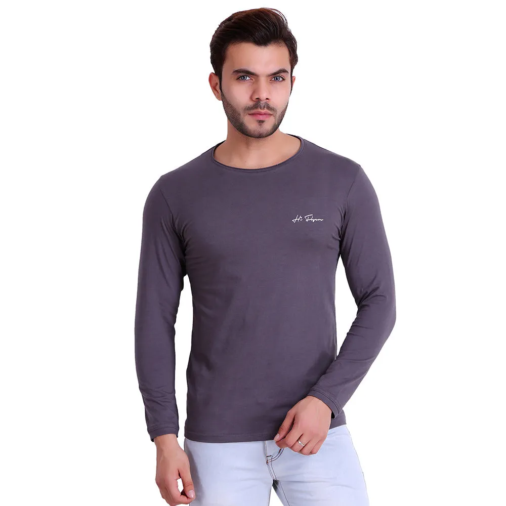 HiFlyers Men Round Neck Solid T-Shirtgrey