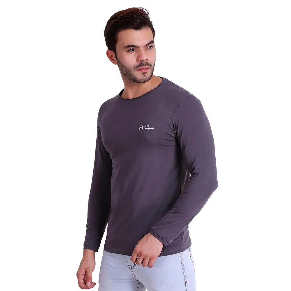 HiFlyers Men Round Neck Solid T-Shirtgrey