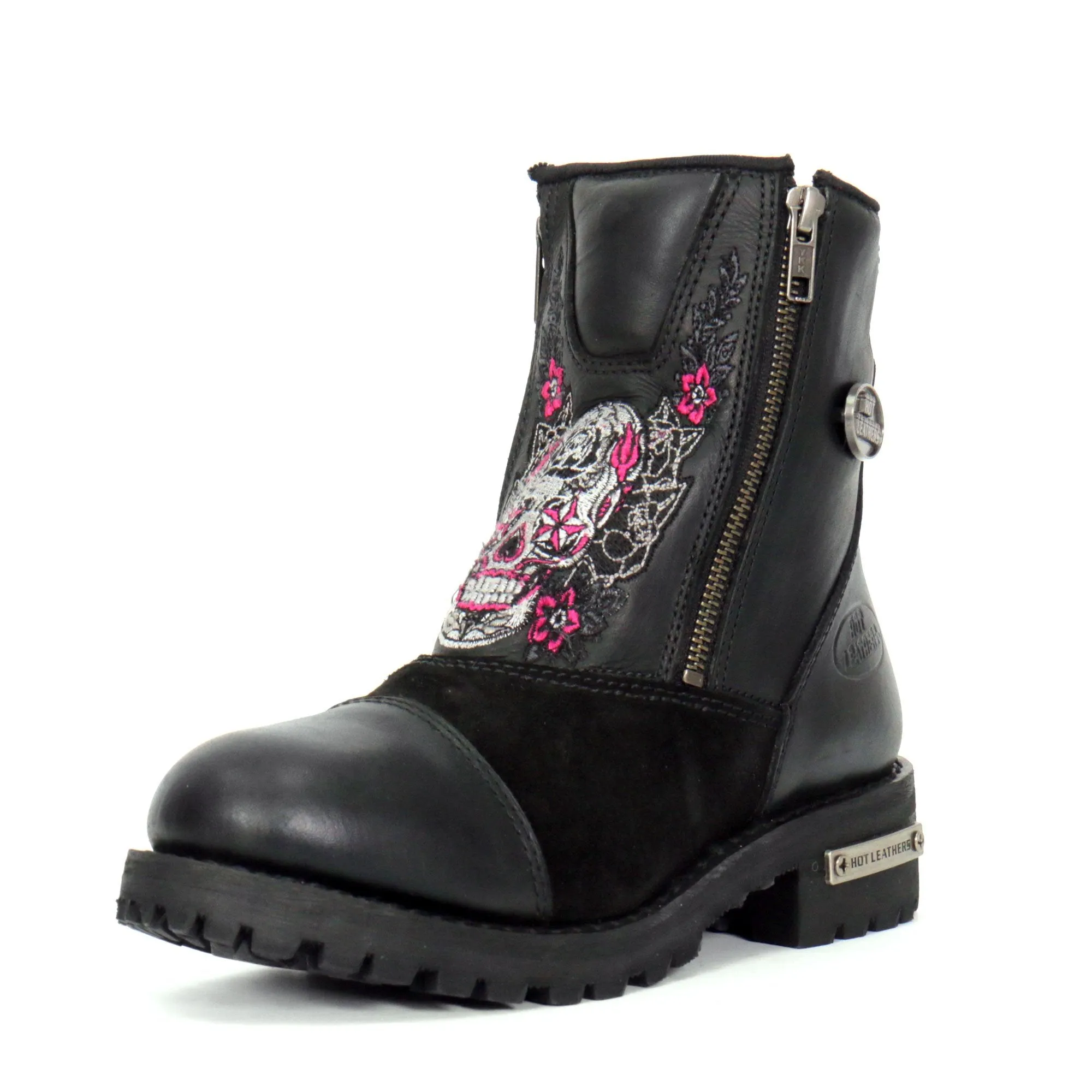 Hot Leathers Women's Double Zip Sugar Skull Ladies Cap Toe Leather Boot