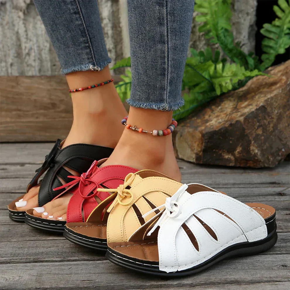 Ivyshape | Comfy Sandals With Bow Tie