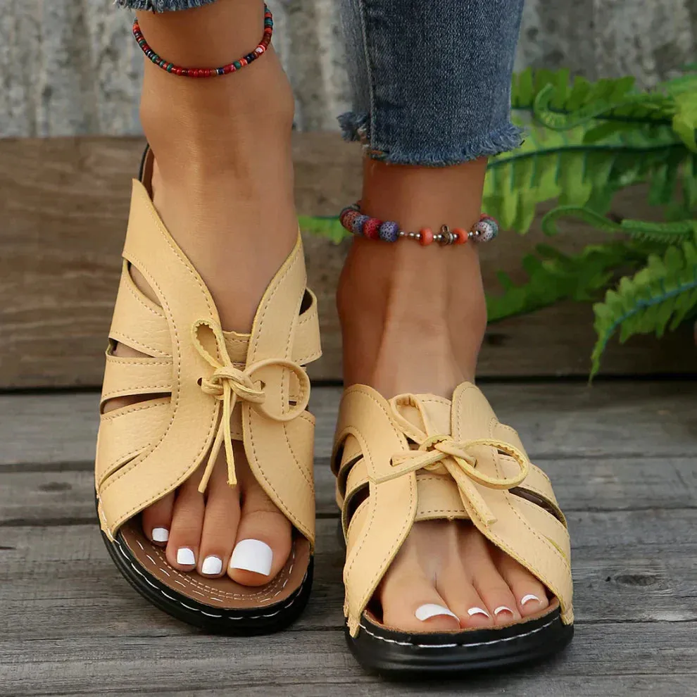 Ivyshape | Comfy Sandals With Bow Tie