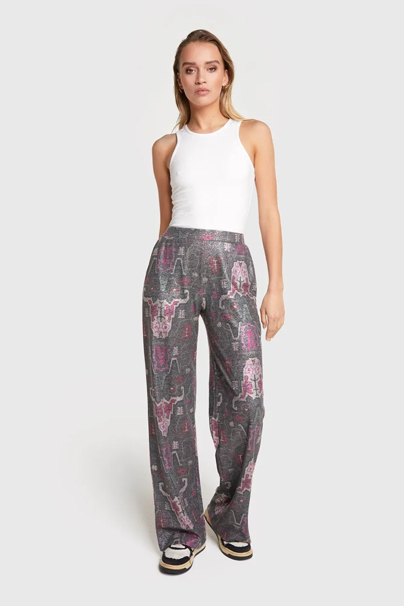 Ladies Knittet Ethnic Lurex Pants - Multicolor