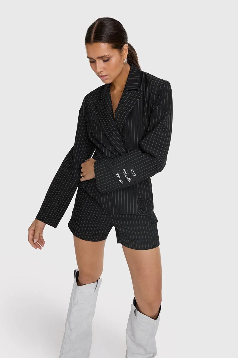 Ladies Woven Playsuit Stripe - Zwart