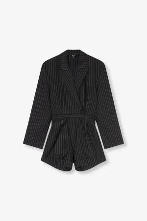 Ladies Woven Playsuit Stripe - Zwart