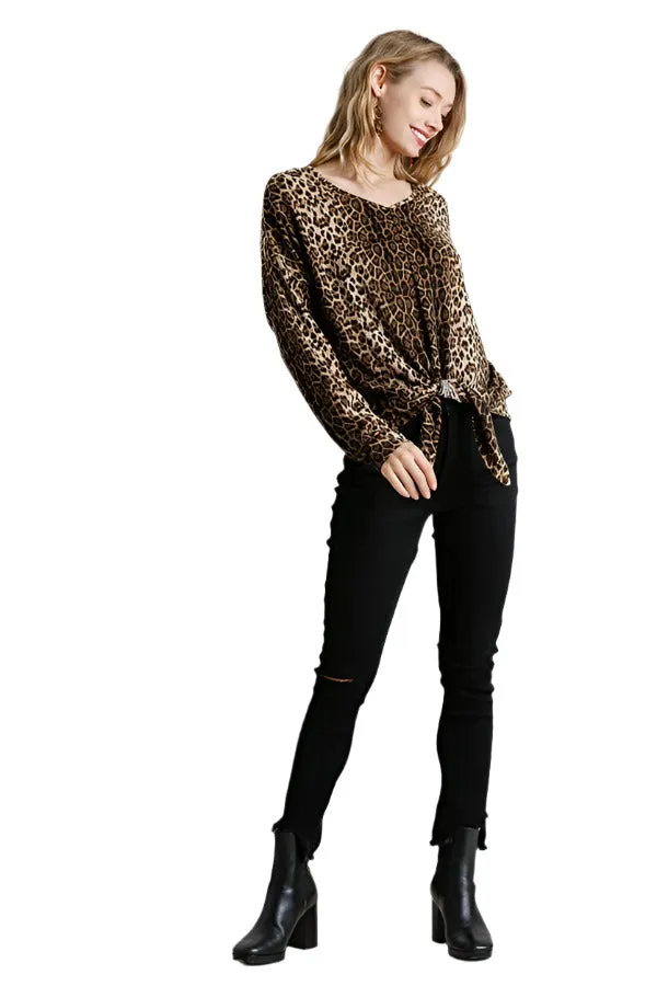 Leopard Tie Front Top, Camel