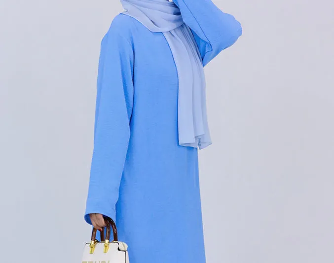 Light Blue Kira loose slip dress with pockets in maxi length and with long sleeve