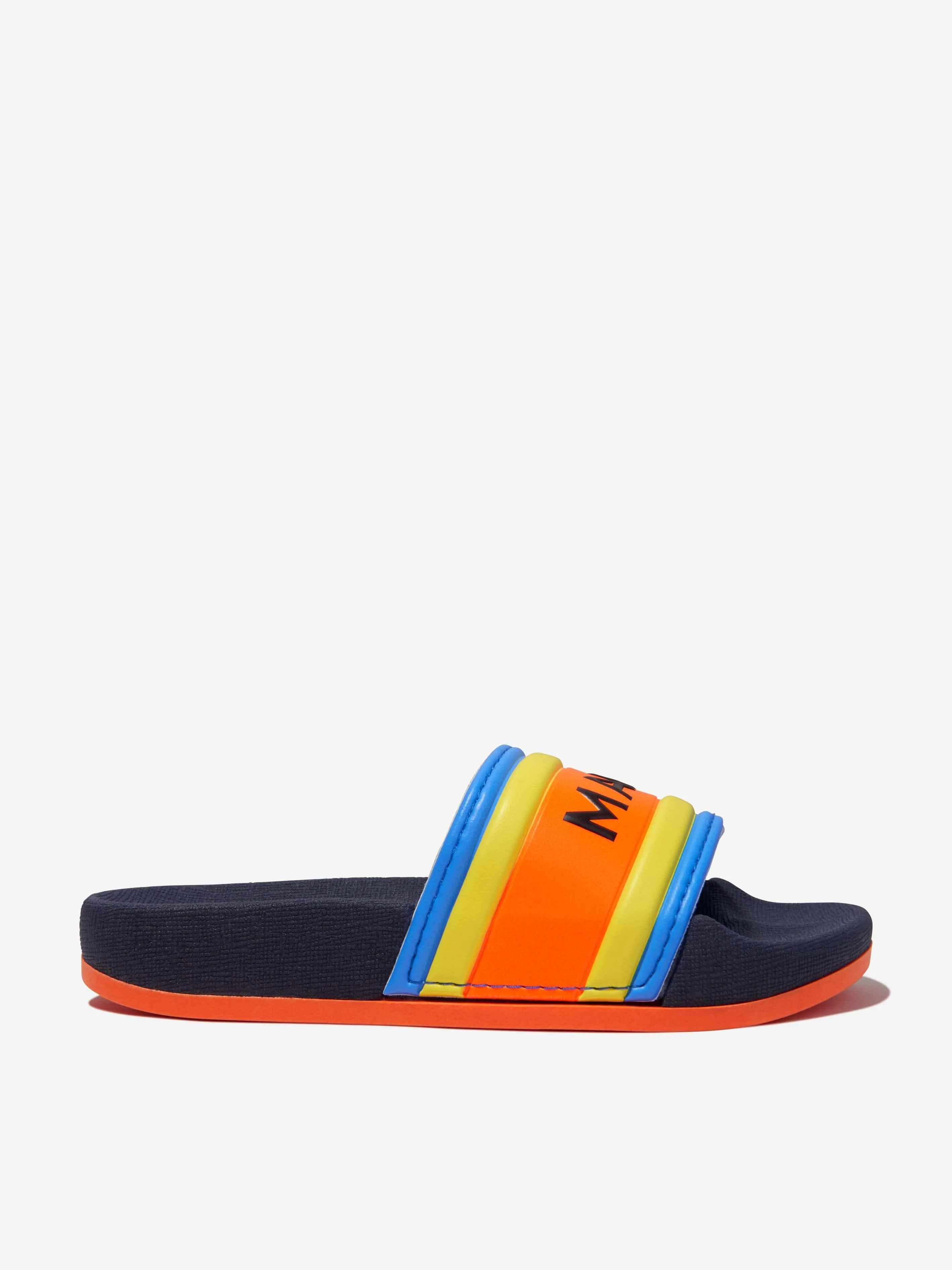 MARC JACOBS Boys Striped Logo Sliders in Navy