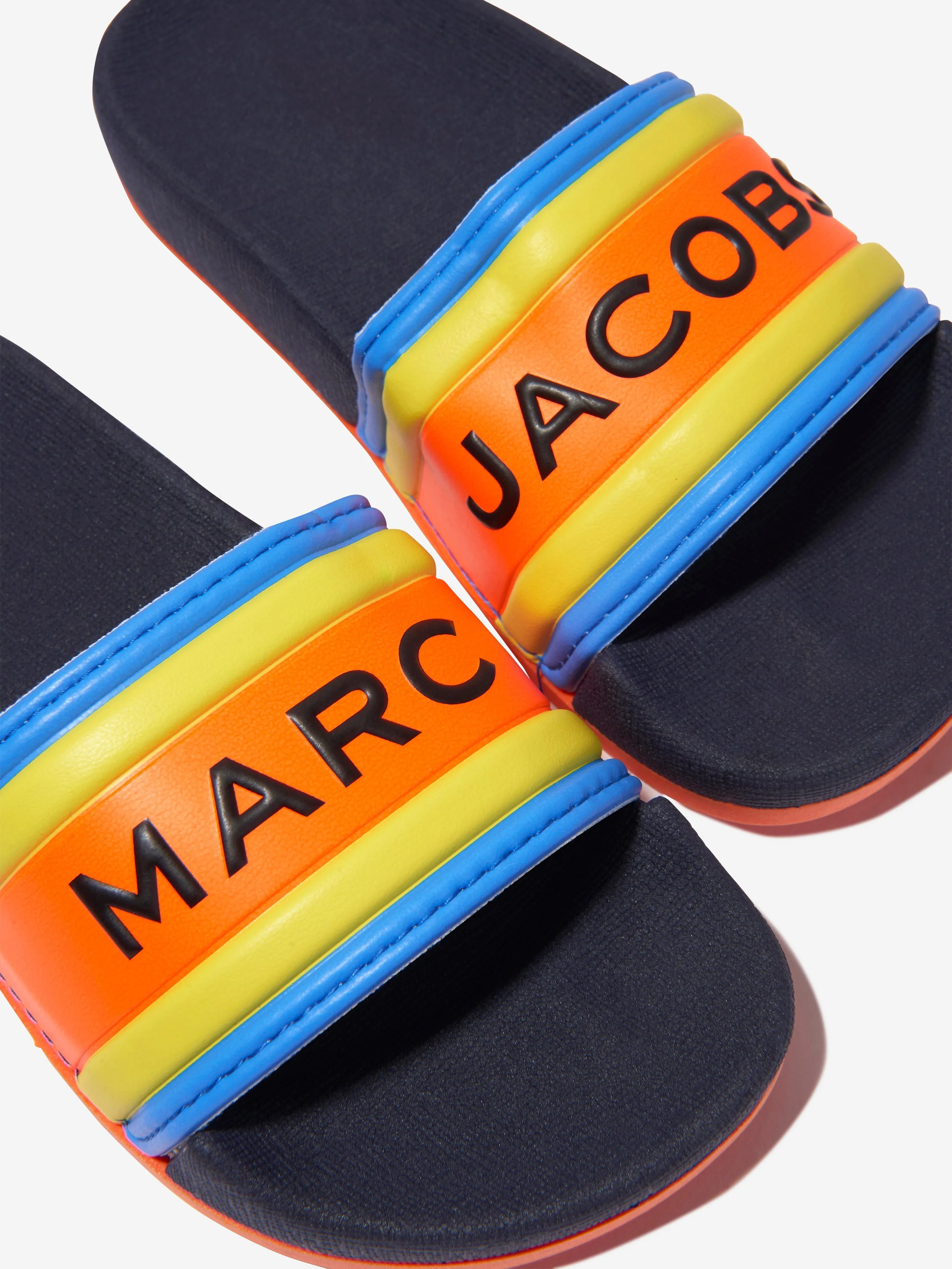 MARC JACOBS Boys Striped Logo Sliders in Navy