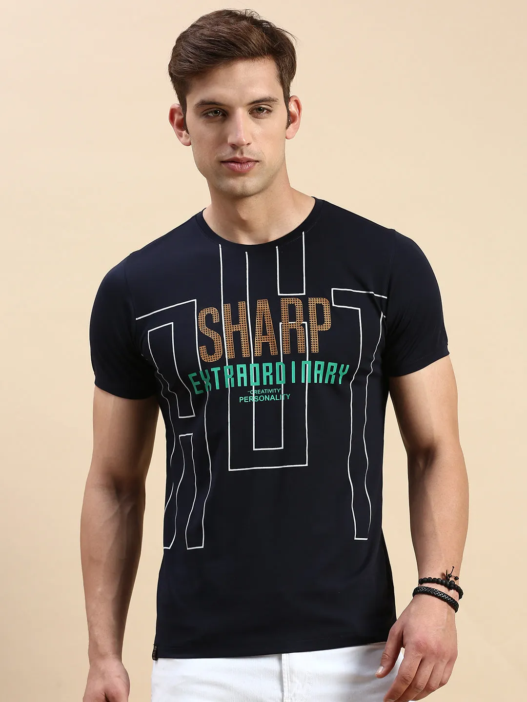 Men Navy Printed T Shirt