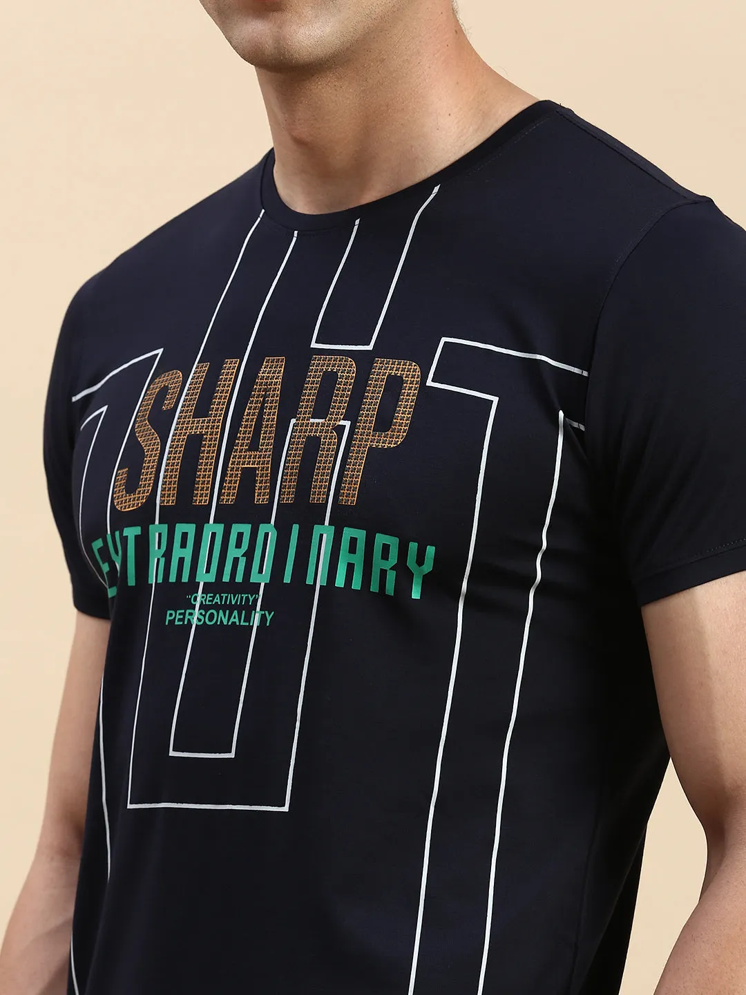 Men Navy Printed T Shirt